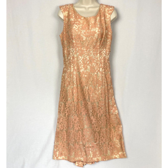 Vintage 50s Dress Womens Small Pink Satin & Lace Midi Wedding Cocktail 36x24x36 - Picture 13 of 14